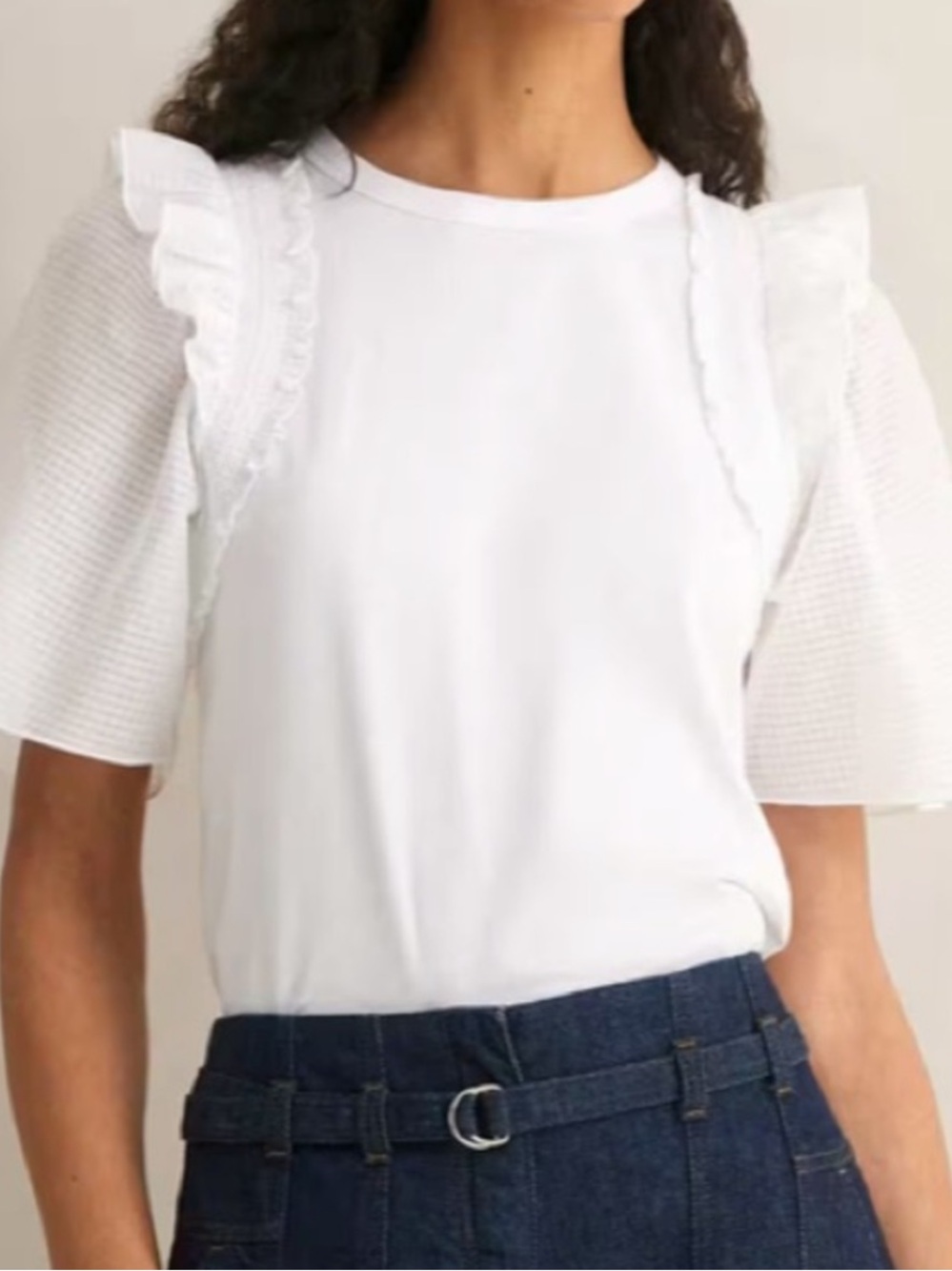 ME+EM Top Check Detail Boxy T-Shirt Short Sleeve in Fresh White